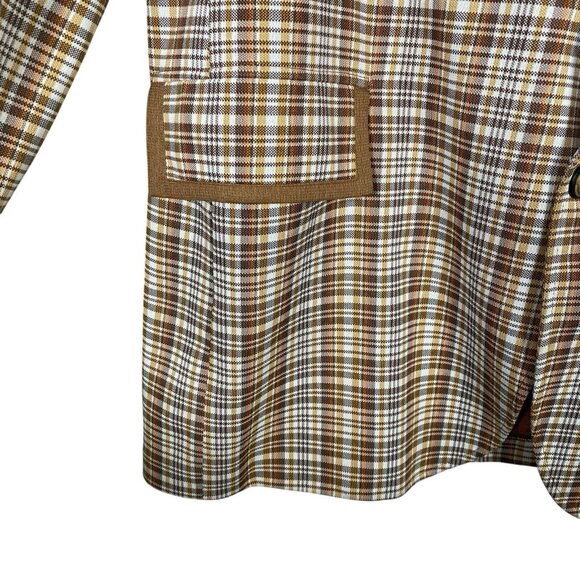 Vintage 70s Montgomery Ward Sport Coat 44L 46L Plaid Check Collegiate Mod Disco - Picture 8 of 16